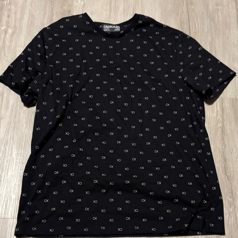 Calvin Klein Black Short Sleeve Tee with Logo Pattern
